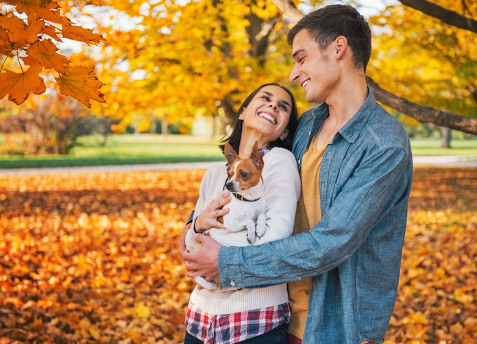 portrait of happy young couple outdoors in autumn